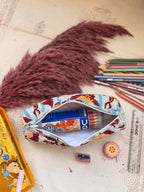 Hand Block Print Cotton Pencil Case, Handmade Zipper Pencil Bag, Stationery Pouch, Eco Friendly School Supplies Organizer