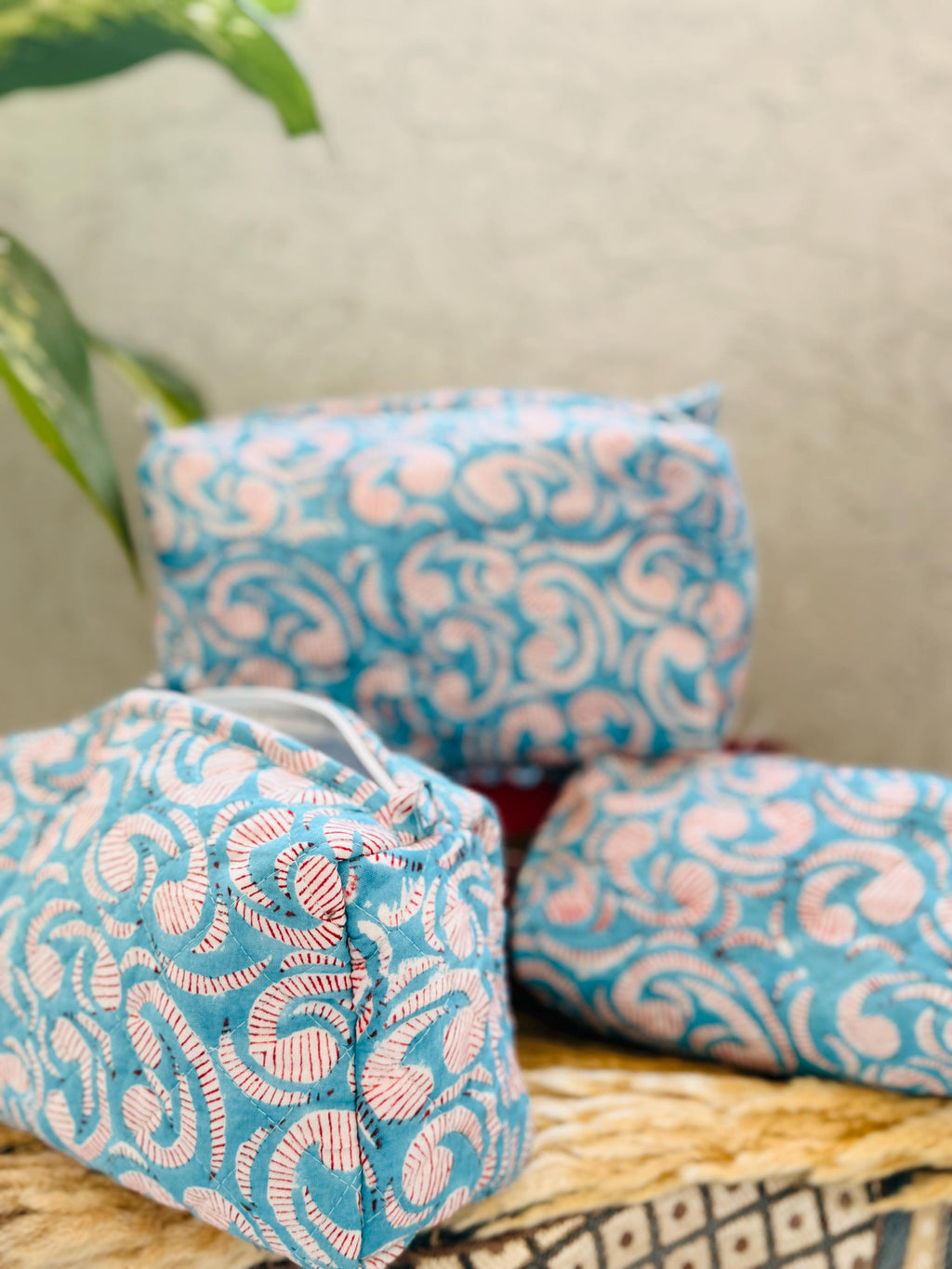 Hand Block Print Cotton Cosmetic Bag, Handmade Travel Pouch, Toiletry Organizer, Unique Handmade Gift