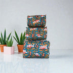 Hand Block Print Cotton Pouch Bag, Handmade Makeup Bag, Toiletry Organizer, Travel Cosmetic Pouch, Sustainable Gift