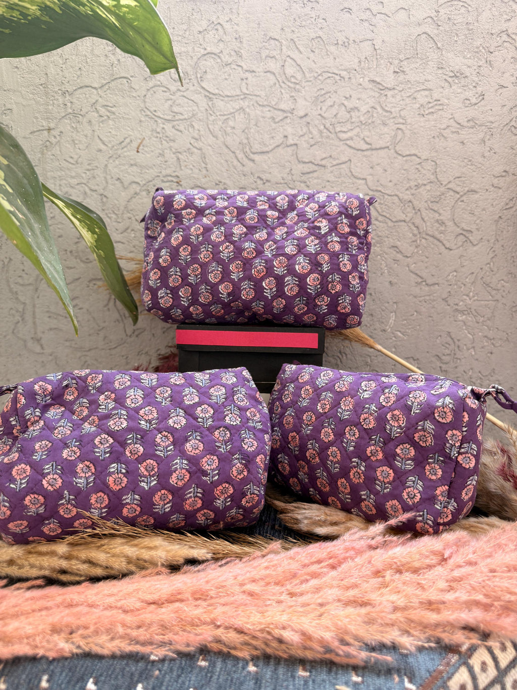 Hand Block Print Cotton Pouch Bag, Handmade Makeup Bag, Toiletry Organizer, Travel Cosmetic Pouch, Sustainable Gift