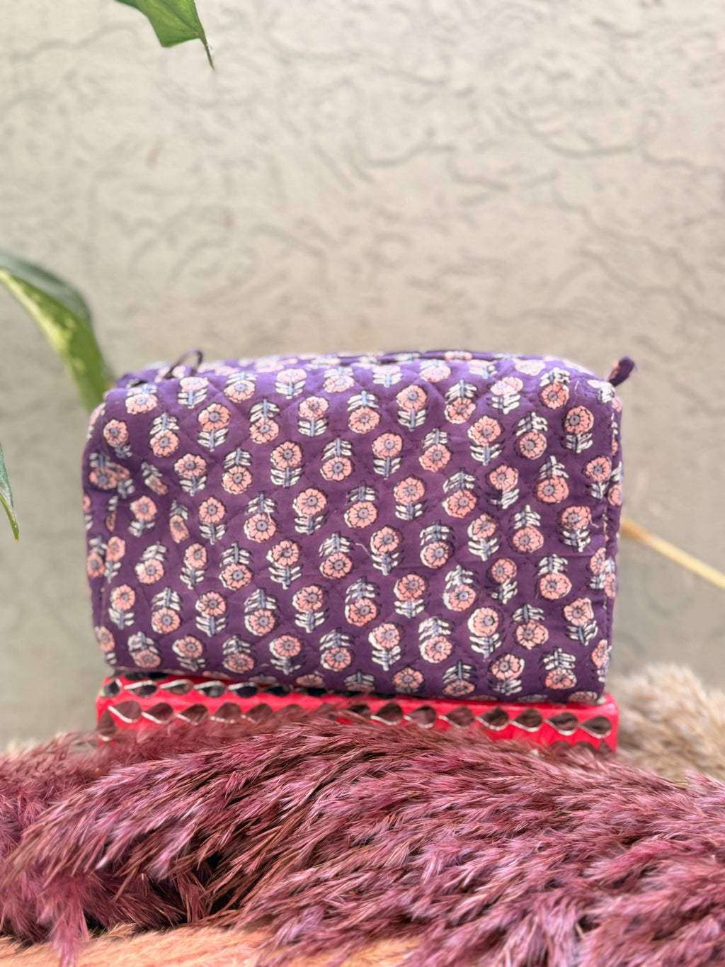 Hand Block Print Cotton Pouch Bag, Handmade Makeup Bag, Toiletry Organizer, Travel Cosmetic Pouch, Sustainable Gift