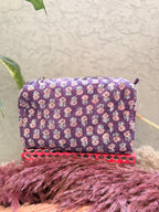 Hand Block Print Cotton Pouch Bag, Handmade Makeup Bag, Toiletry Organizer, Travel Cosmetic Pouch, Sustainable Gift