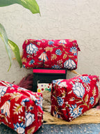 Hand Block Print Cotton Pouch Bag, Handmade Makeup Bag, Toiletry Organizer, Travel Cosmetic Pouch, Sustainable Gift