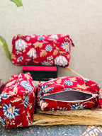 Hand Block Print Cotton Pouch Bag, Handmade Makeup Bag, Toiletry Organizer, Travel Cosmetic Pouch, Sustainable Gift