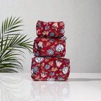 Hand Block Print Cotton Pouch Bag, Handmade Makeup Bag, Toiletry Organizer, Travel Cosmetic Pouch, Sustainable Gift