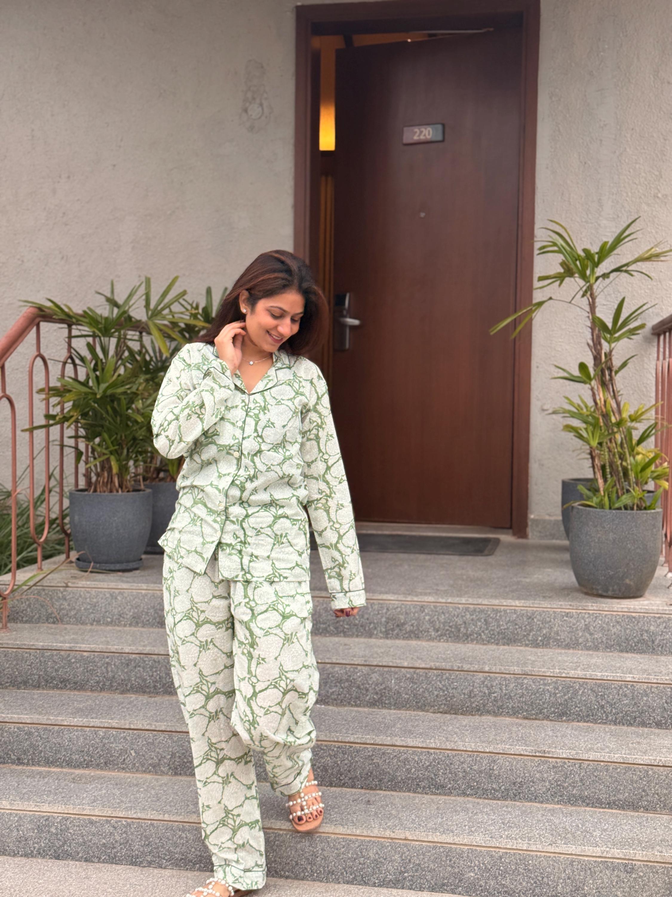 Hand Block Print Cotton Coord Set, Matching Top and Pants Set, Handmade Loungewear Set, Comfortable Summer Outfit