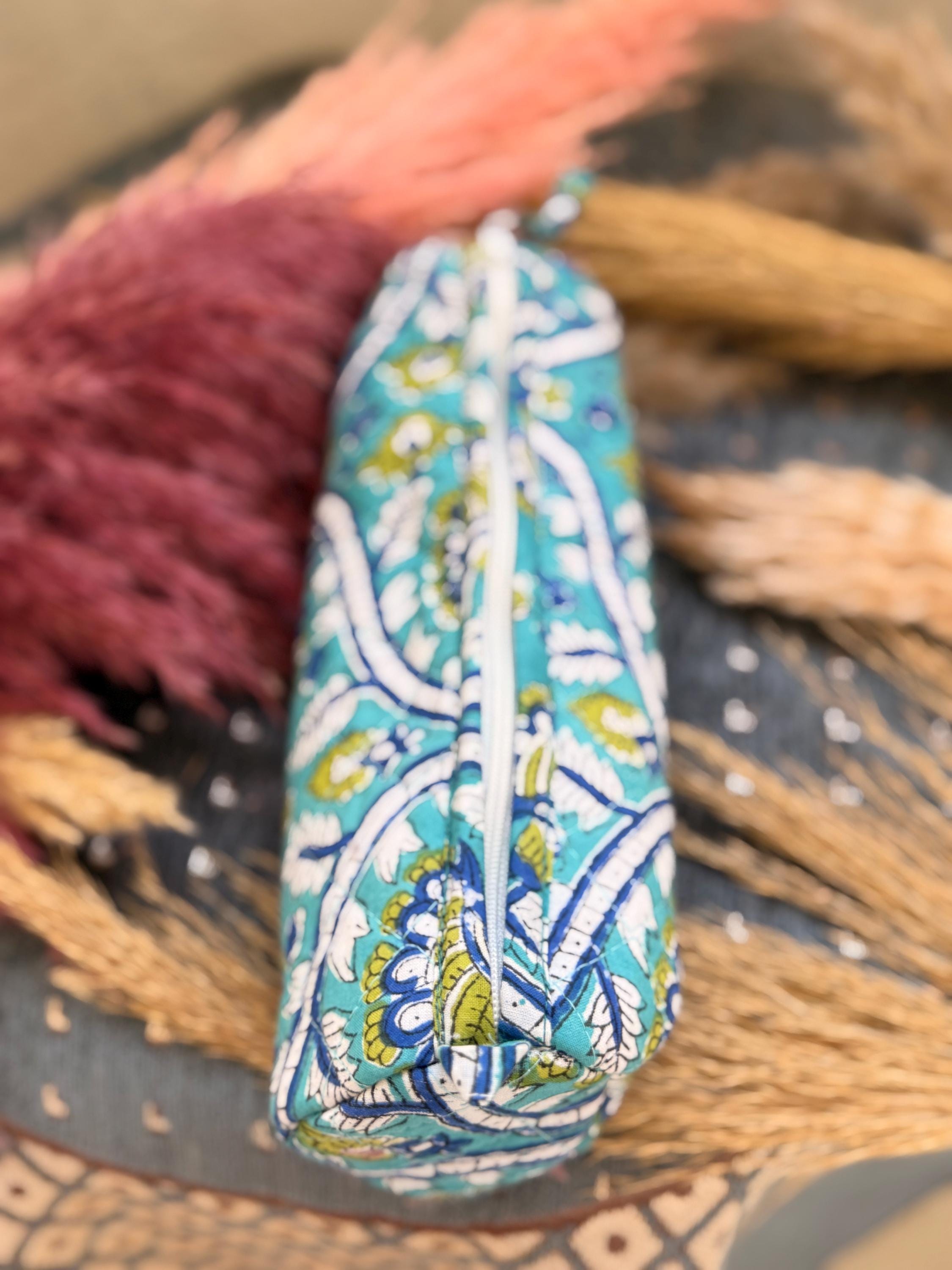 Hand Block Print Pencil Case, Cotton Stationery Pouch, Handmade Zipper Bag, Unique Gift for Students