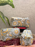Hand Block Print Cotton Cosmetic Bag, Handmade Travel Pouch, Toiletry Organizer, Unique Handmade Gift