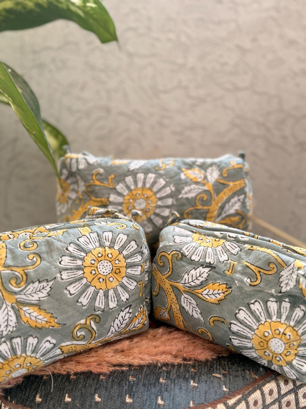 Hand Block Print Cotton Cosmetic Bag, Handmade Travel Pouch, Toiletry Organizer, Unique Handmade Gift