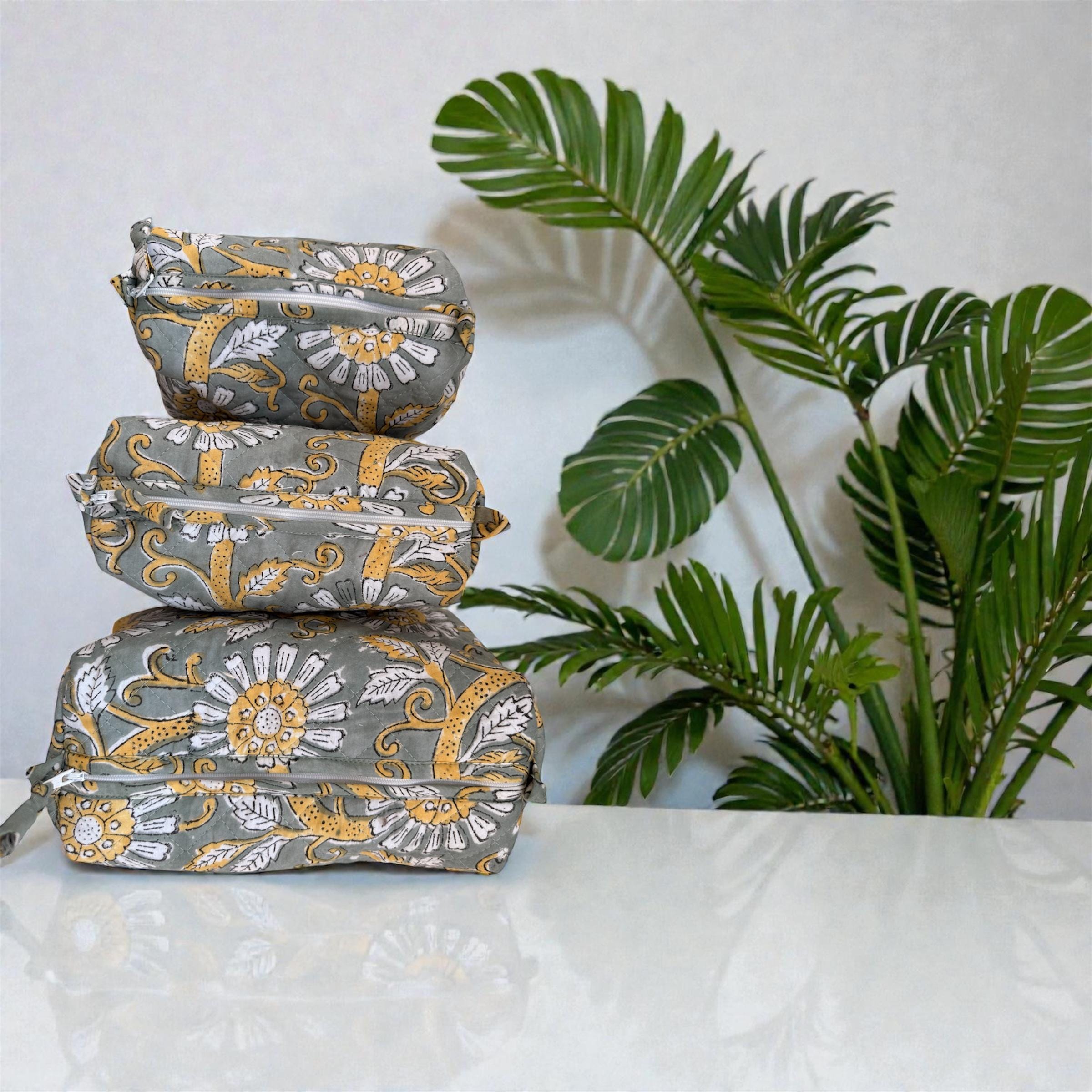Hand Block Print Cotton Cosmetic Bag, Handmade Travel Pouch, Toiletry Organizer, Unique Handmade Gift