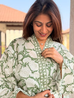 Hand Block Print Cotton Bathrobe, Natural Dye Kimono Robe, Lightweight Spa Robe, Handmade Gift for Her or Him