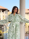 Hand Block Print Cotton Bathrobe, Natural Dye Kimono Robe, Lightweight Spa Robe, Handmade Gift for Her or Him