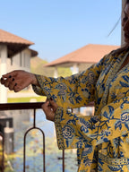 Hand Block Print Cotton Bathrobe, Natural Dye Kimono Robe, Lightweight Spa Robe, Handmade Gift for Her or Him