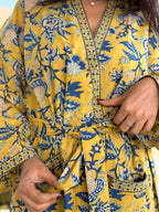 Hand Block Print Cotton Bathrobe, Natural Dye Kimono Robe, Lightweight Spa Robe, Handmade Gift for Her or Him