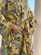 Hand Block Print Cotton Bathrobe, Natural Dye Kimono Robe, Lightweight Spa Robe, Handmade Gift for Her or Him