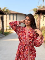 Hand Block Print Cotton Waffle Robe, Floral Kimono Loungewear