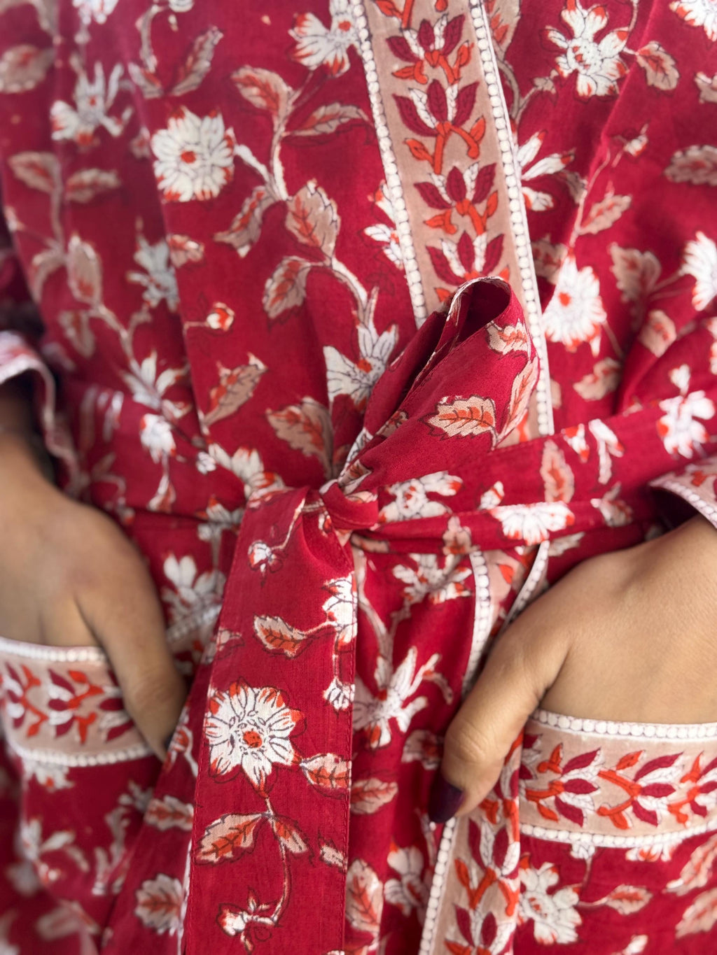 Hand Block Print Cotton Bathrobe, Natural Dye Kimono Robe, Lightweight Spa Robe, Handmade Gift for Her or Him