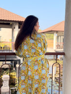 Hand Block Print Cotton Bathrobe, Natural Dye Kimono Robe, Lightweight Spa Robe, Handmade Gift for Her or Him