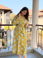 Hand Block Print Cotton Bathrobe, Natural Dye Kimono Robe, Lightweight Spa Robe, Handmade Gift for Her or Him
