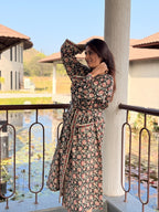 Hand Block Print Cotton Bathrobe, Natural Dye Kimono Robe, Lightweight Spa Robe, Handmade Gift for Her or Him