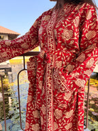 Hand Block Print Cotton Bathrobe, Natural Dye Kimono Robe, Lightweight Spa Robe, Handmade Gift for Her or Him