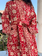 Hand Block Print Cotton Bathrobe, Natural Dye Kimono Robe, Lightweight Spa Robe, Handmade Gift for Her or Him