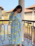 Hand Block Print Cotton Bathrobe, Natural Dye Kimono Robe, Lightweight Spa Robe, Handmade Gift for Her or Him
