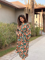 Hand Block Print Cotton Waffle Kimono Robe, Floral Spa Loungewear