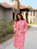 Hand Block Print Waffle Cotton Bathrobe, Lightweight Spa Robe, Natural Dye Kimono Robe, Handmade Unisex Bathrobe, Sustainable Loungewear