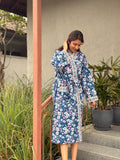 Hand Block Print Waffle Cotton Bathrobe, Lightweight Spa Robe, Natural Dye Kimono Robe, Handmade Unisex Bathrobe, Sustainable Loungewear