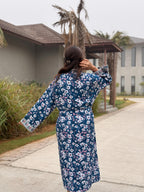Hand Block Print Waffle Cotton Bathrobe, Lightweight Spa Robe, Natural Dye Kimono Robe, Handmade Unisex Bathrobe, Sustainable Loungewear