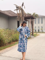 Hand Block Print Waffle Cotton Bathrobe, Lightweight Spa Robe, Natural Dye Kimono Robe, Handmade Unisex Bathrobe, Sustainable Loungewear