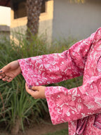 Hand Block Print Waffle Cotton Bathrobe, Lightweight Spa Robe, Natural Dye Kimono Robe, Handmade Unisex Bathrobe, Sustainable Loungewear