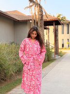Hand Block Print Waffle Cotton Bathrobe, Lightweight Spa Robe, Natural Dye Kimono Robe, Handmade Unisex Bathrobe, Sustainable Loungewear