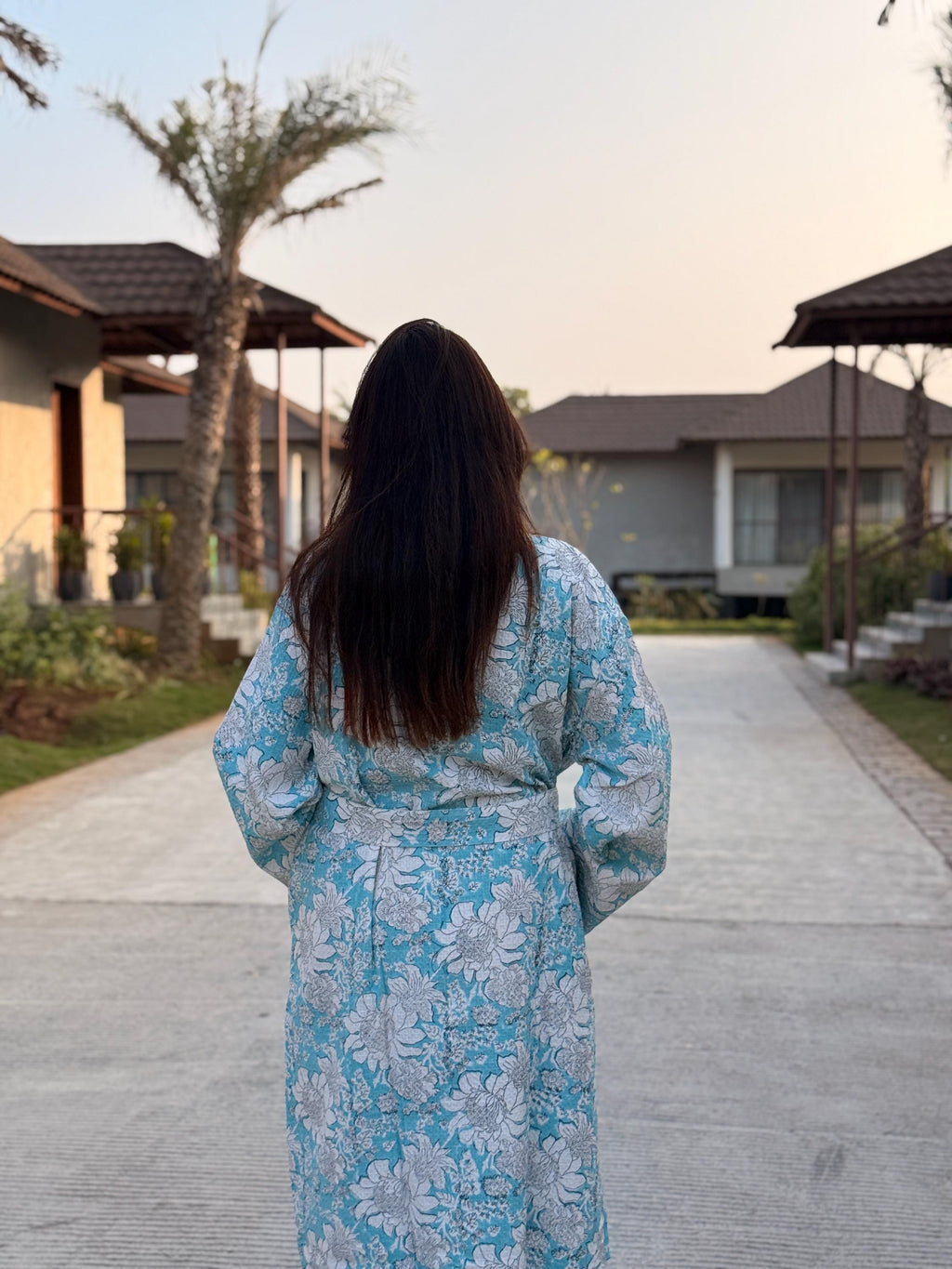 Hand Block Print Waffle Cotton Bathrobe, Lightweight Spa Robe, Natural Dye Kimono Robe, Handmade Unisex Bathrobe, Sustainable Loungewear
