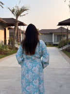 Hand Block Print Waffle Cotton Bathrobe, Lightweight Spa Robe, Natural Dye Kimono Robe, Handmade Unisex Bathrobe, Sustainable Loungewear