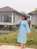 Hand Block Print Waffle Cotton Bathrobe, Lightweight Spa Robe, Natural Dye Kimono Robe, Handmade Unisex Bathrobe, Sustainable Loungewear