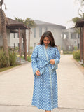 Hand Block Print Waffle Cotton Bathrobe, Lightweight Spa Robe, Natural Dye Kimono Robe, Handmade Unisex Bathrobe, Sustainable Loungewear