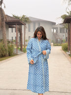 Hand Block Print Waffle Cotton Bathrobe, Lightweight Spa Robe, Natural Dye Kimono Robe, Handmade Unisex Bathrobe, Sustainable Loungewear