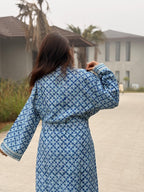 Hand Block Print Waffle Cotton Bathrobe, Lightweight Spa Robe, Natural Dye Kimono Robe, Handmade Unisex Bathrobe, Sustainable Loungewear