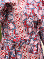 Hand Block Print Waffle Cotton Bathrobe, Lightweight Spa Robe, Natural Dye Kimono Robe, Handmade Unisex Bathrobe, Sustainable Loungewear