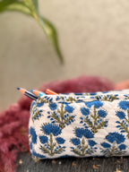 Hand Block Print Pencil Case, Cotton Stationery Pouch, Handmade Zipper Bag, Unique Gift for Students