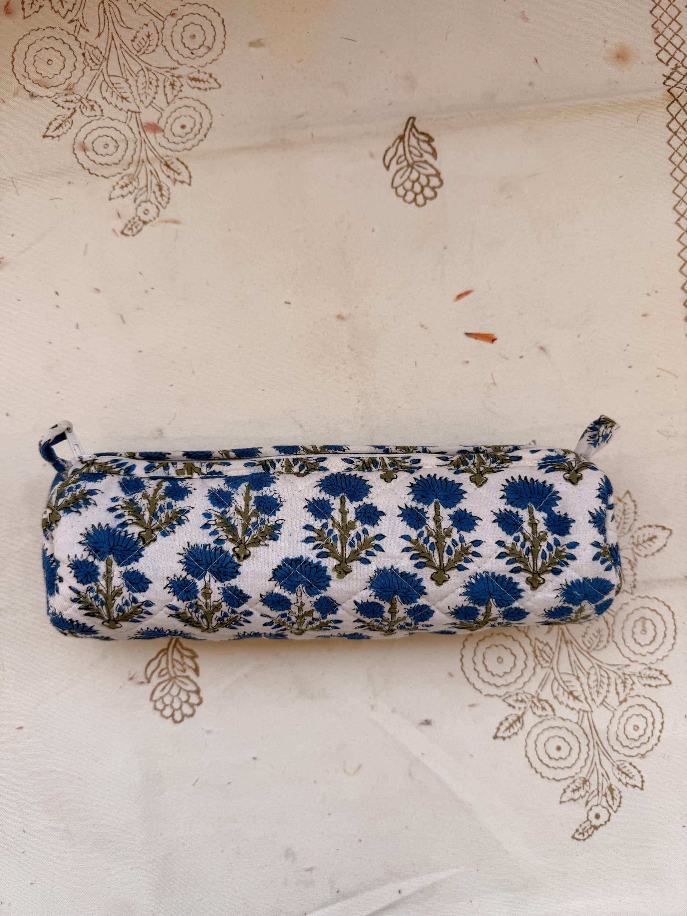 Hand Block Print Pencil Case, Cotton Stationery Pouch, Handmade Zipper Bag, Unique Gift for Students