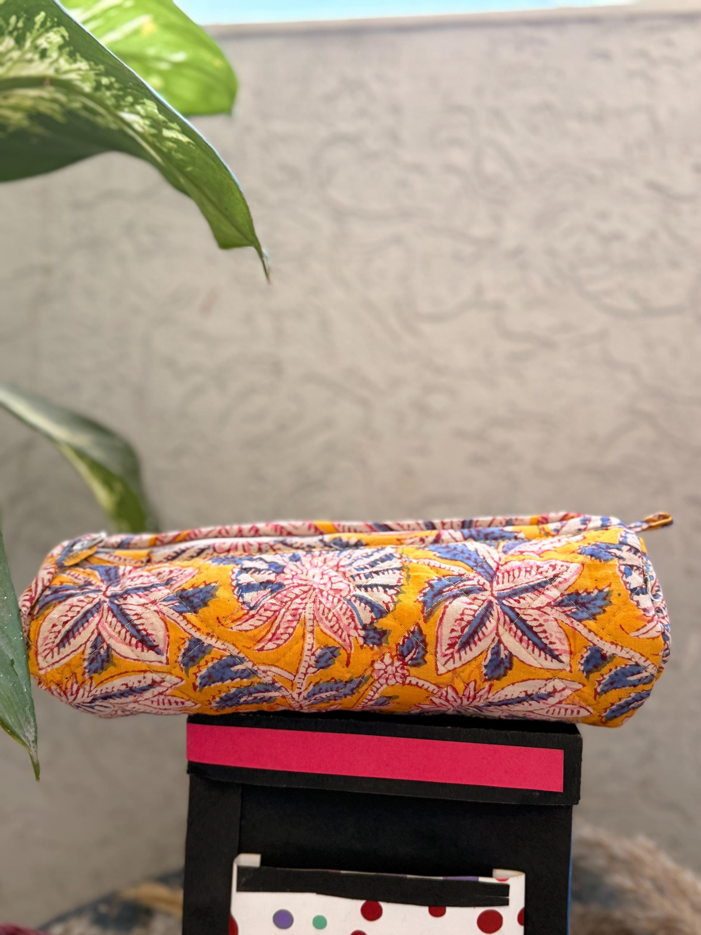 Hand Block Print Cotton Pencil Case, Handmade Zipper Pencil Bag, Stationery Pouch, Eco Friendly School Supplies Organizer