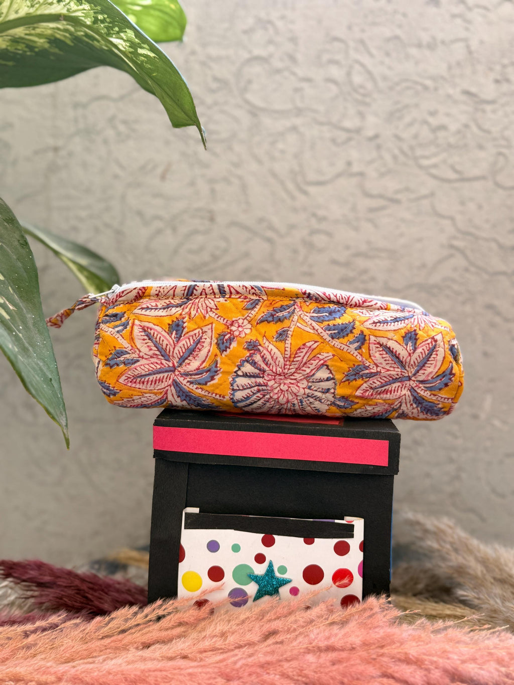 Hand Block Print Cotton Pencil Case, Handmade Zipper Pencil Bag, Stationery Pouch, Eco Friendly School Supplies Organizer