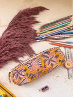 Hand Block Print Cotton Pencil Case, Handmade Zipper Pencil Bag, Stationery Pouch, Eco Friendly School Supplies Organizer