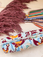 Hand Block Print Cotton Pencil Case, Handmade Zipper Pencil Bag, Stationery Pouch, Eco Friendly School Supplies Organizer