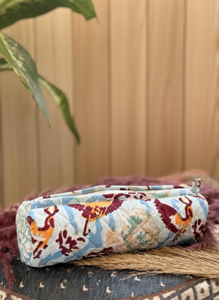 Hand Block Print Cotton Pencil Case, Handmade Zipper Pencil Bag, Stationery Pouch, Eco Friendly School Supplies Organizer