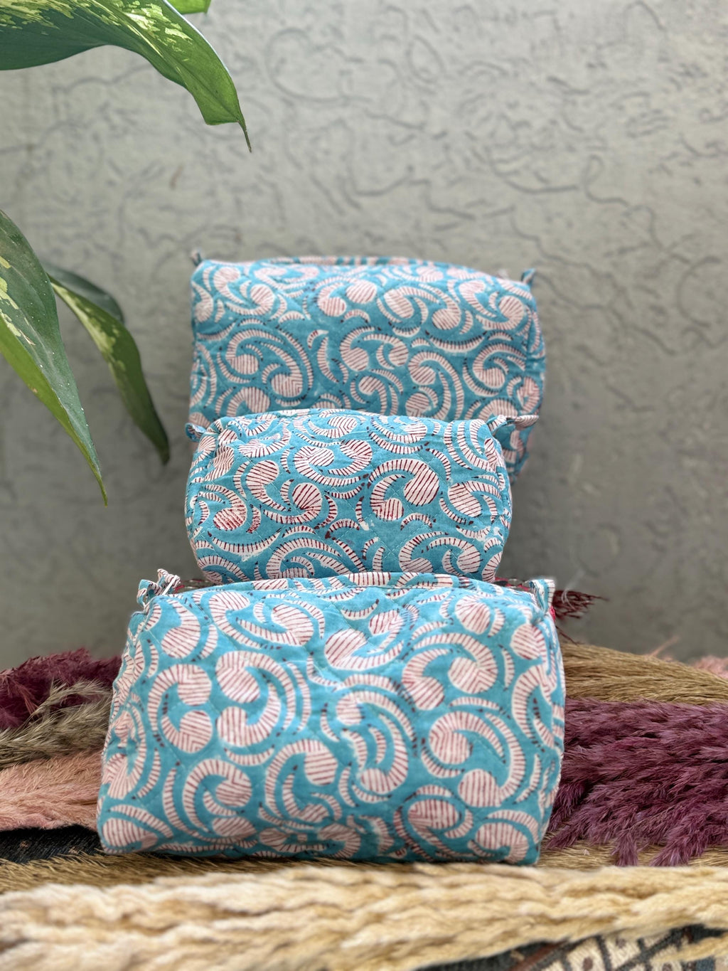 Hand Block Print Cotton Cosmetic Bag, Handmade Travel Pouch, Toiletry Organizer, Unique Handmade Gift