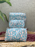 Hand Block Print Cotton Cosmetic Bag, Handmade Travel Pouch, Toiletry Organizer, Unique Handmade Gift